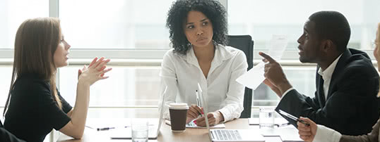 Five people in a meeting