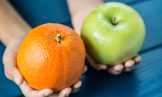 Apple compared to an orange.