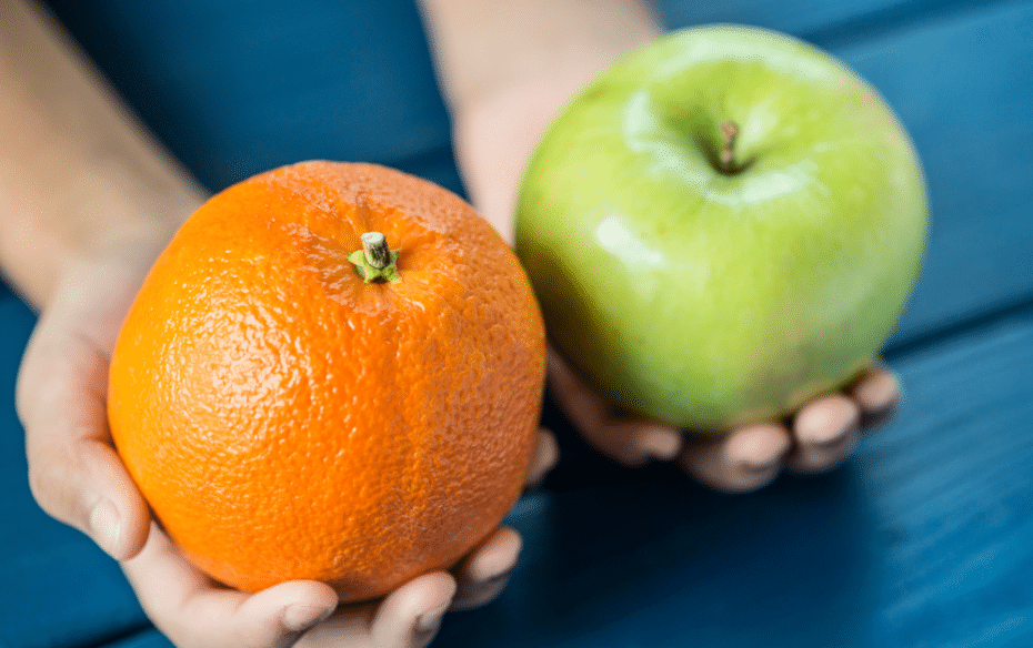 Apple compared to an orange.