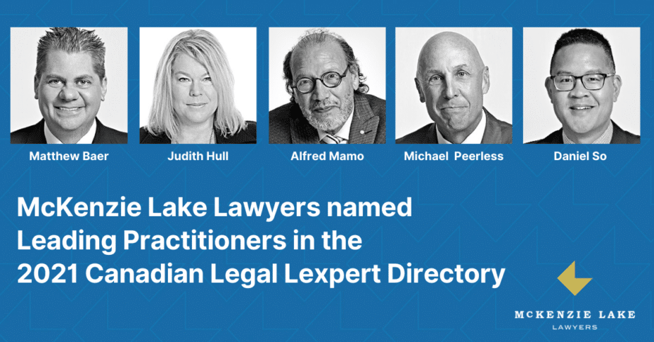 Mckenzie Lake Lawyers are named as Leading Practitioners in Canadian Legal Lexpert Directory