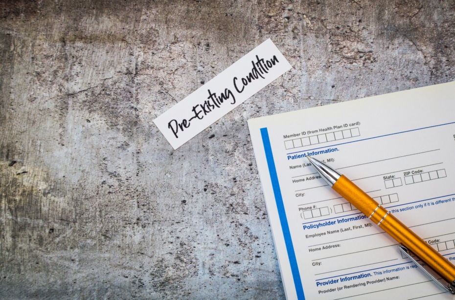 Pre-Existing Condition healthcare with forms and clipboards
