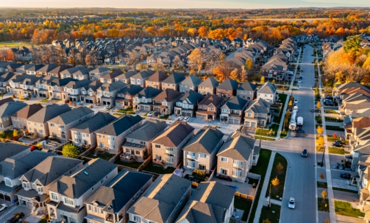 Birds eye view of Canadian suburbs