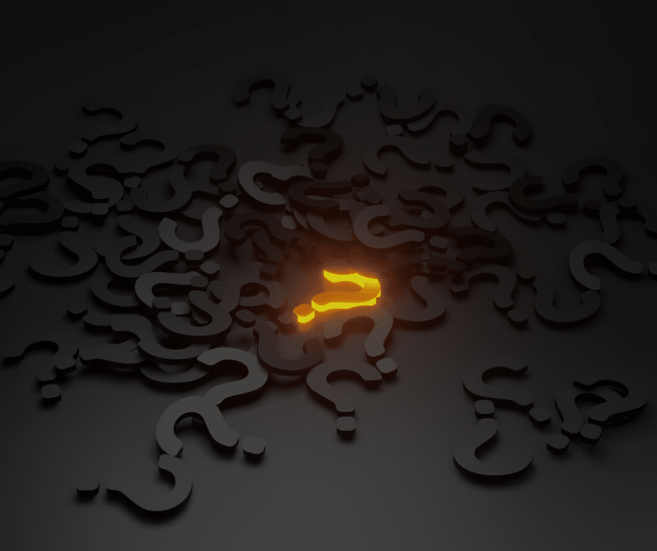 Cluster of floating question marks with one question mark highlighted.