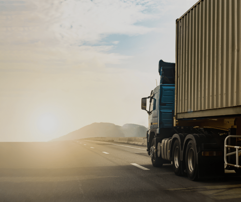 Transport Truck driving on busy highway