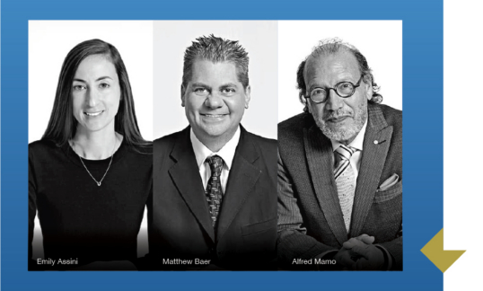 A group photo of lawyers Emily Assini, Matthew Baer and Alfred Mamo.