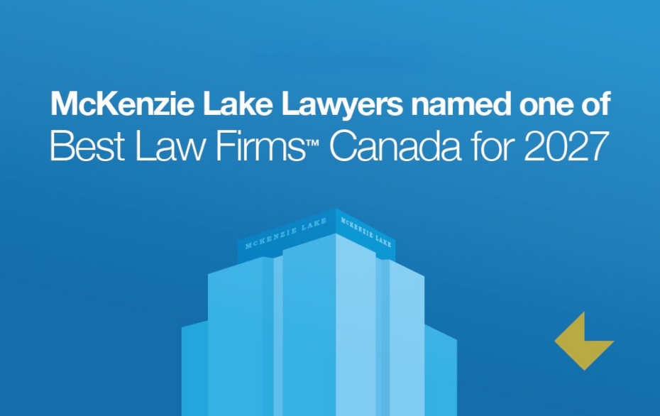 Illustration of McKenzie Lake's office building and text that reads "McKenzie Lake Lawyers named one of Best Law Firms Canada for 2027